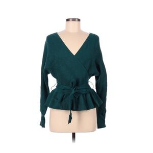 Zesica Teal Long Sleeve Peplum Sweater Open Back Women's Medium